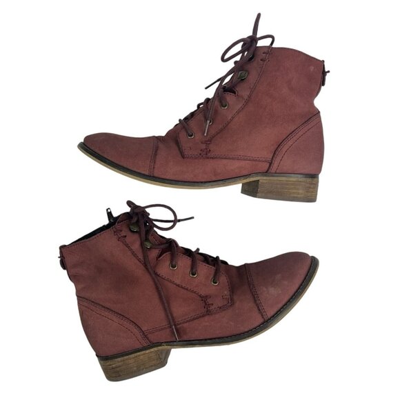 Steve Madden Robin Boots Size 8 Leather Burgundy Red Lace Up Ankle Bootie Troopa - Picture 5 of 11